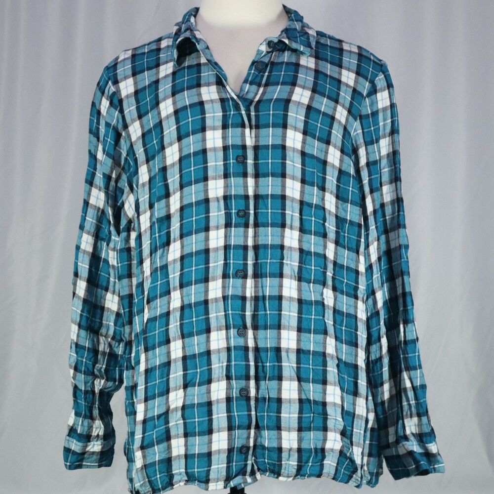 Lane Bryant Light-weight Button Down Shirt Size 22/24 Teal/Black Roll Tab Sleeve